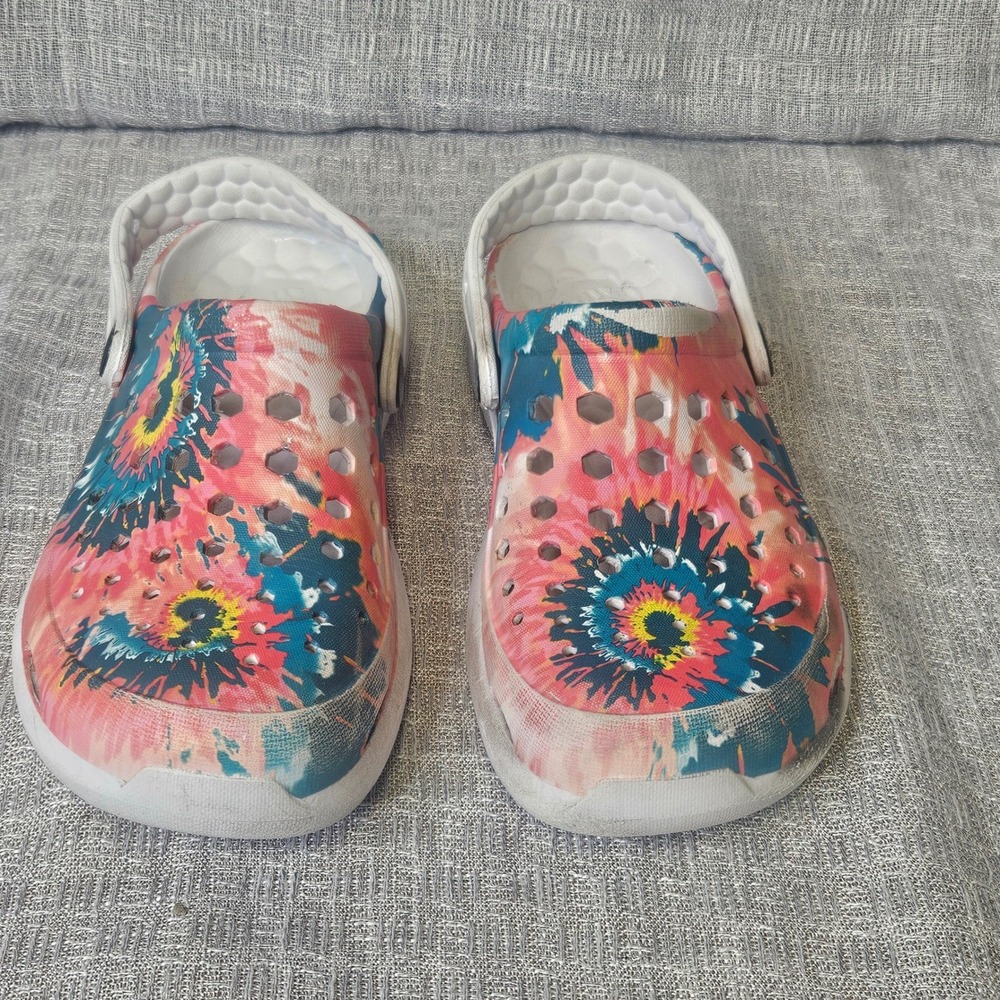 Joybees Everyday Clogs Tie Dye Floral Pink Blue White Kids Size 1 - 2 - Picture 2 of 11